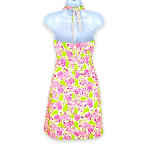 Lilly Pulitzer White Label Pink Blackjack Cat Print Halter Dress Size 2 - Picture 6 of 8